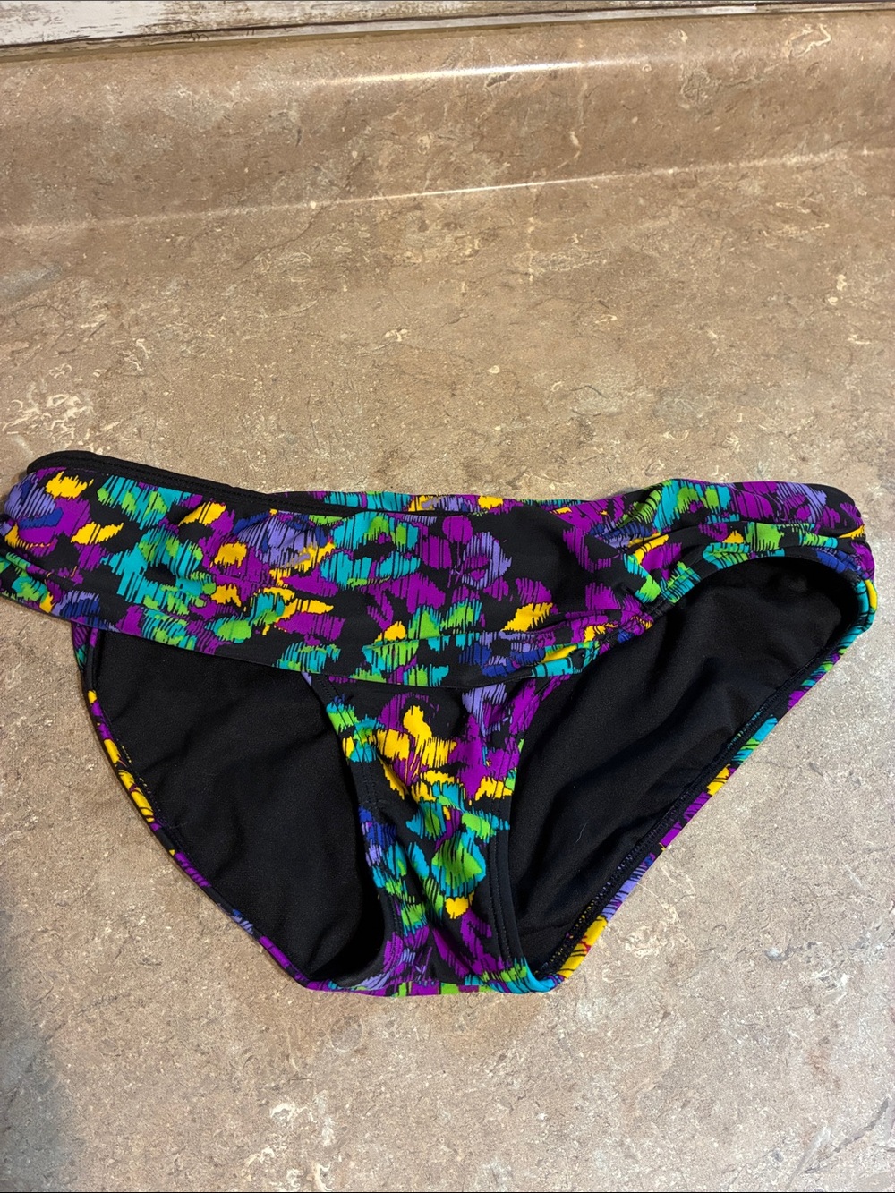 Allen B Vibrant Floral Tankini Set in Purple, Teal & Yellow Top- 12 Bottom- 10 - Picture 8 of 14